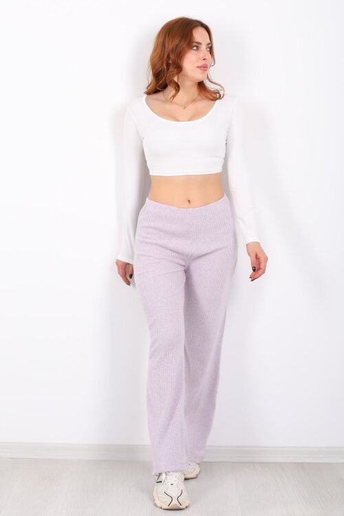 Bol Paça Kadın Lila Örme Pantolon - 3