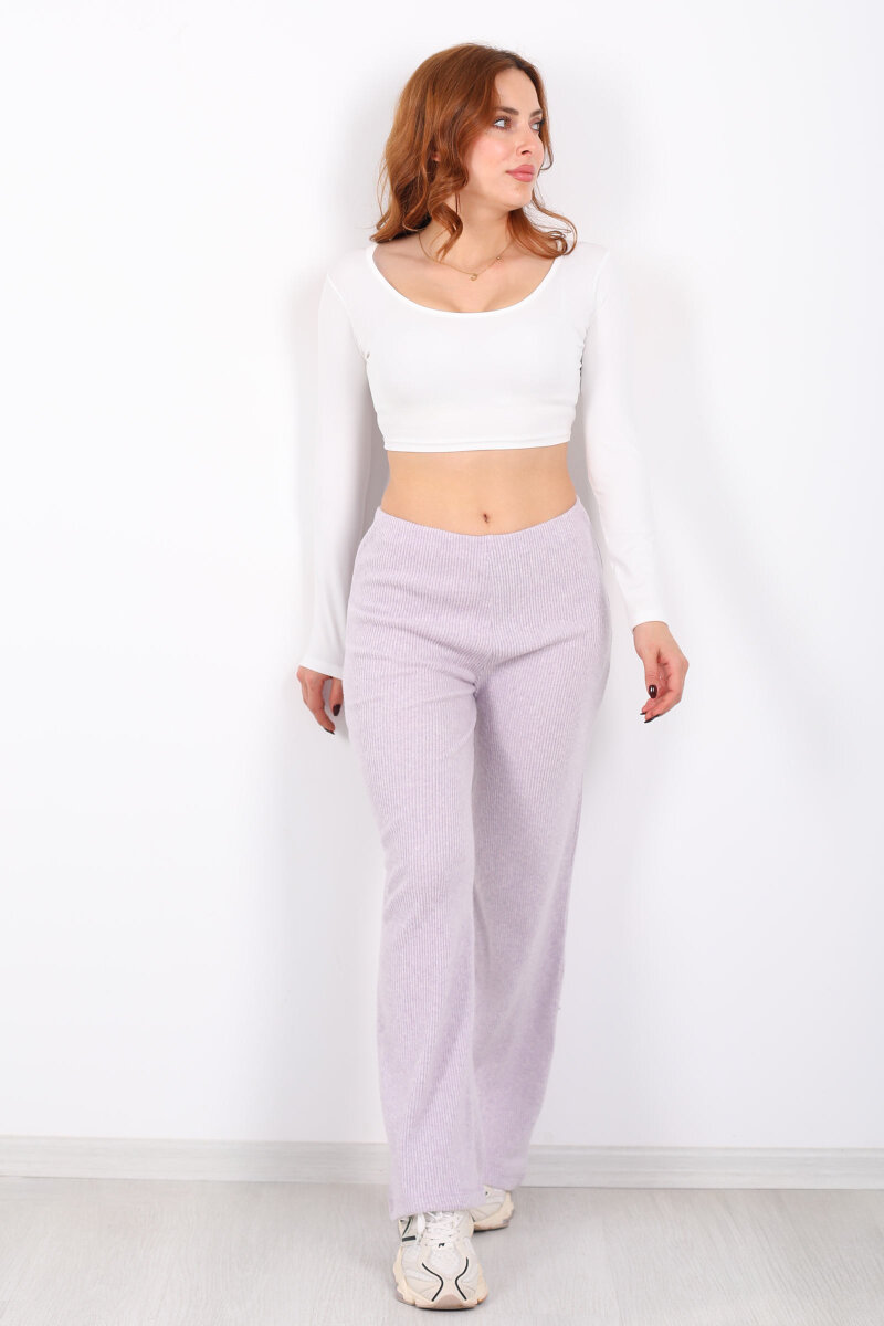 Bol Paça Kadın Lila Örme Pantolon - 3