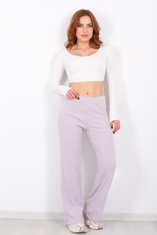 Bol Paça Kadın Lila Örme Pantolon - Berox