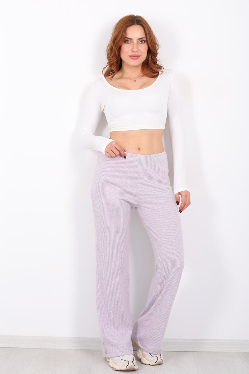 Bol Paça Kadın Lila Örme Pantolon - 1