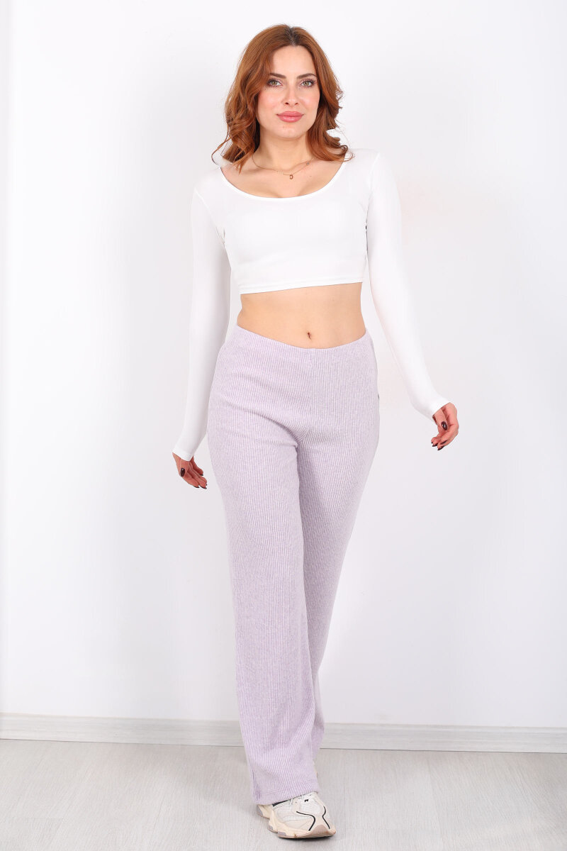 Bol Paça Kadın Lila Örme Pantolon - 6