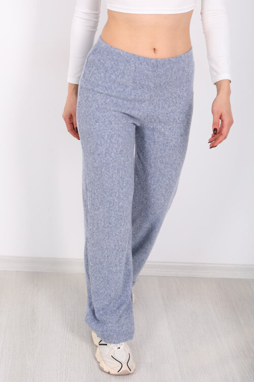 Bol Paça Kadın Mavi Örme Pantolon - Berox (1)