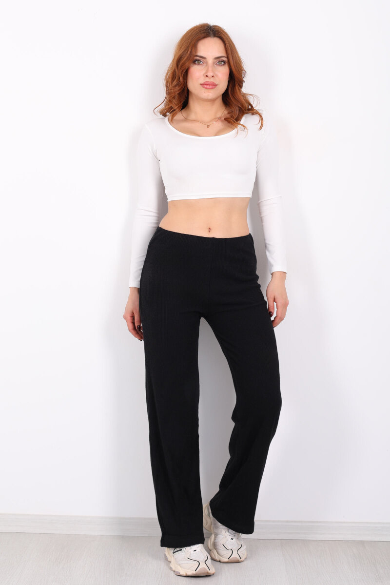 Bol Paça Kadın Siyah Örme Pantolon - 1