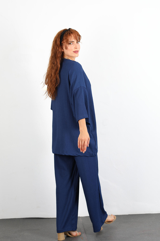 Bol Paça Lacivert Kimono Kadın Takım - 6