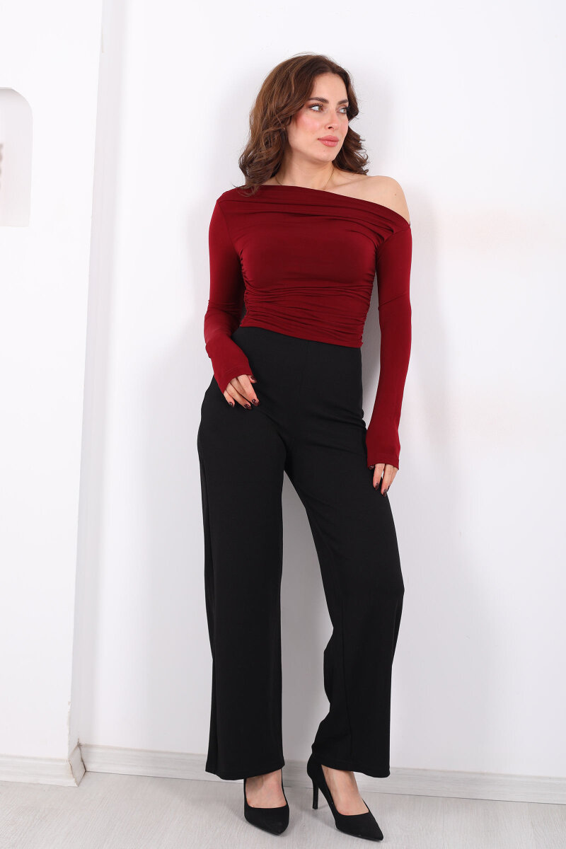 Bol Paça Siyah Kadın Krep Pantolon - 4