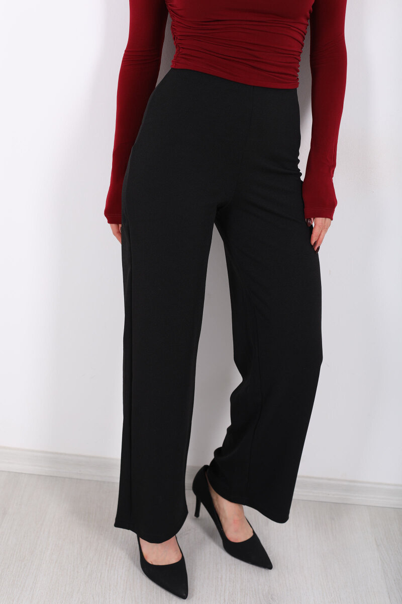Bol Paça Siyah Kadın Krep Pantolon - 2