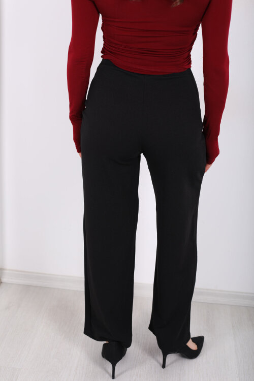 Bol Paça Siyah Kadın Krep Pantolon - 5