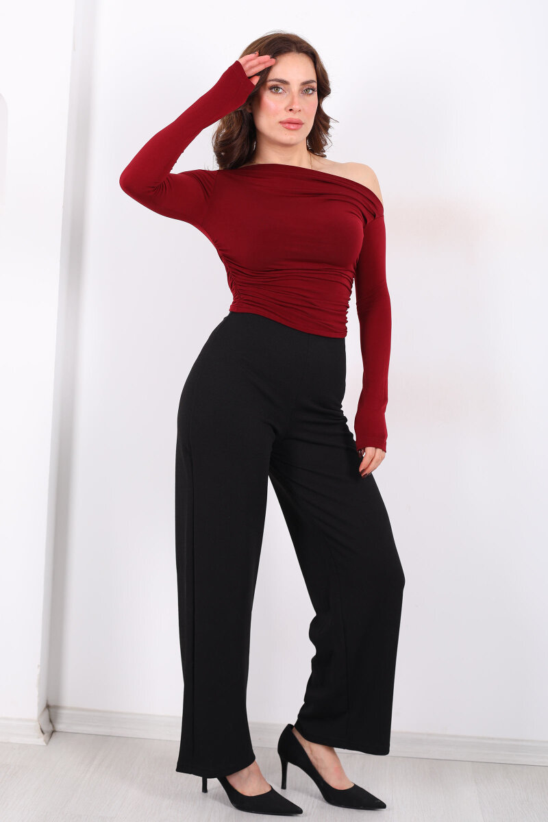 Bol Paça Siyah Kadın Krep Pantolon - 3