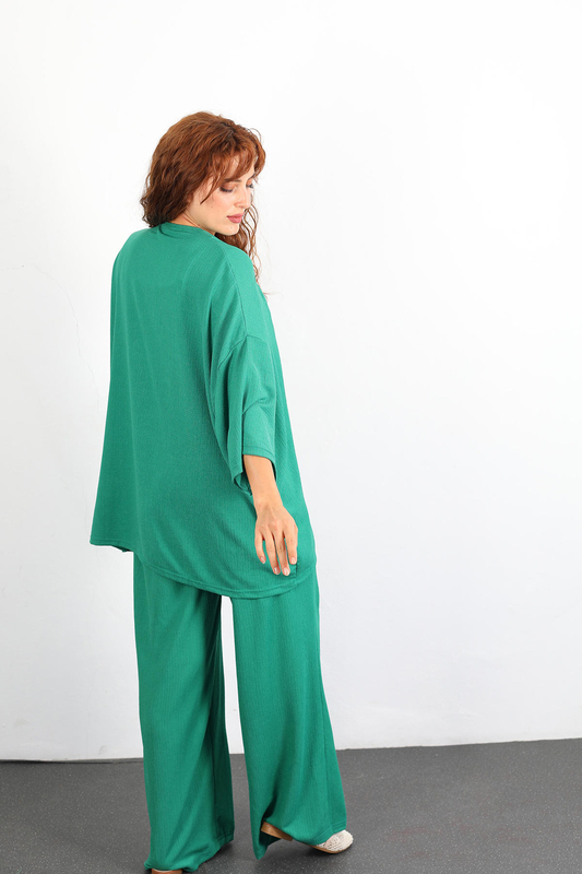 Bol Paça Zümrüt Yeşil Kimono Kadın Takım - 6