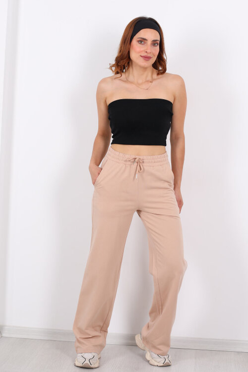 Boru Paça Basic Bej Kadın Eşofman Altı - 4