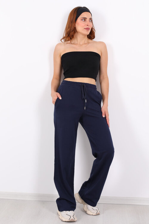 Boru Paça Basic Lacivert Kadın Eşofman Altı - 4