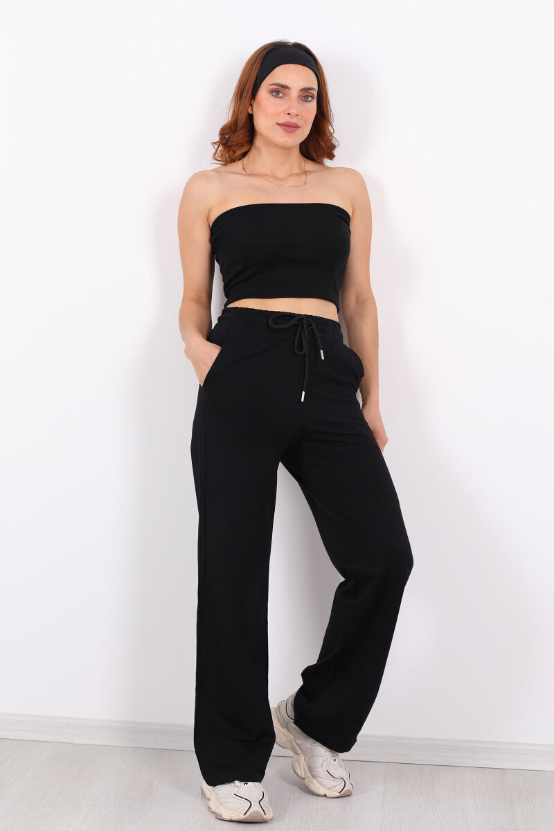 Boru Paça Basic Siyah Kadın Eşofman Altı - 4