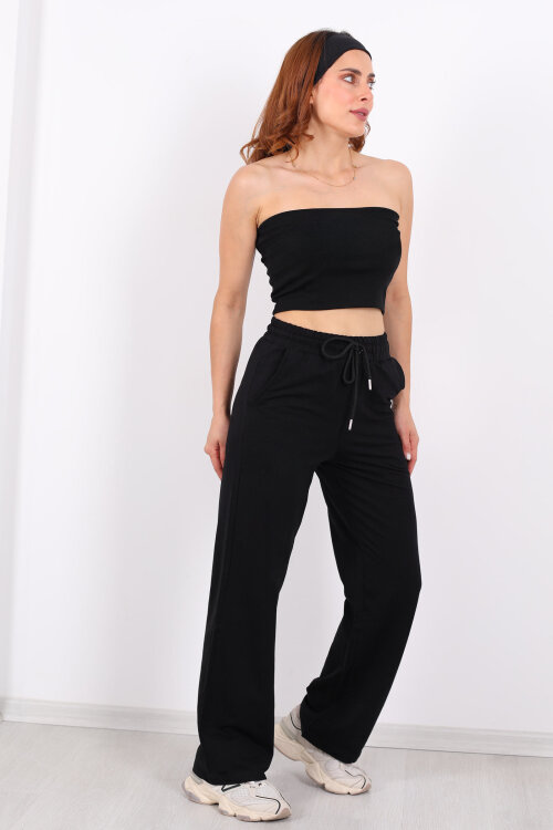 Boru Paça Basic Siyah Kadın Eşofman Altı - 6