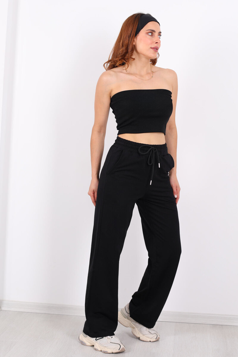 Boru Paça Basic Siyah Kadın Eşofman Altı - 6