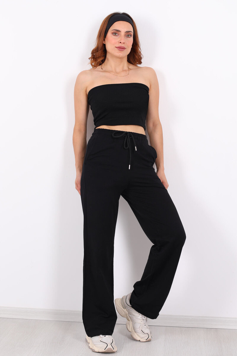 Boru Paça Basic Siyah Kadın Eşofman Altı - 3