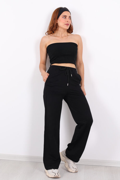 Boru Paça Basic Siyah Kadın Eşofman Altı - Berox