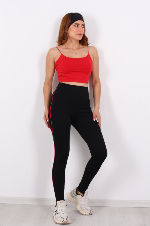 Boydan Kırmızı Şeritli Siyah Çelik Tayt - 5