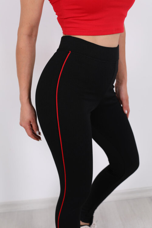 Boydan Kırmızı Şeritli Siyah Çelik Tayt - Berox (1)