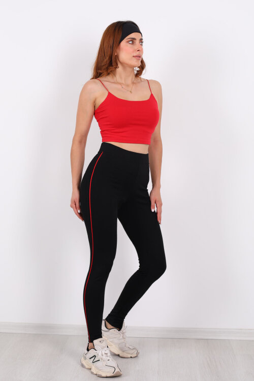 Boydan Kırmızı Şeritli Siyah Çelik Tayt - 7