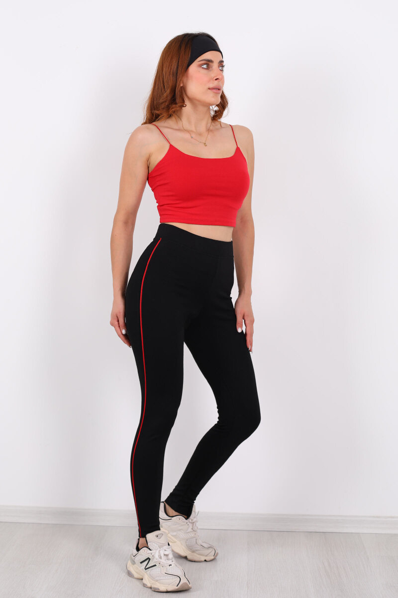 Boydan Kırmızı Şeritli Siyah Çelik Tayt - 7