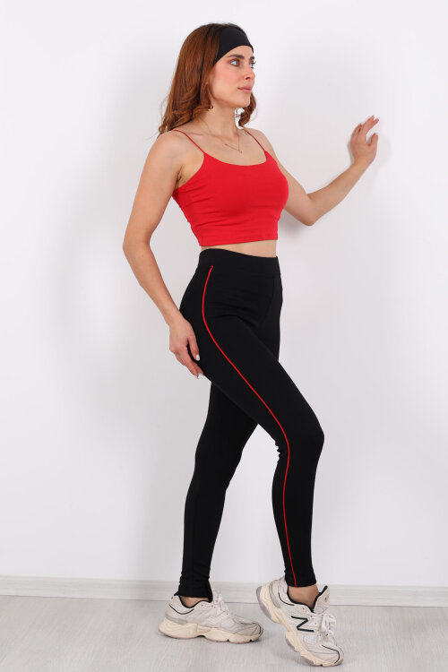 Boydan Kırmızı Şeritli Siyah Çelik Tayt - 4