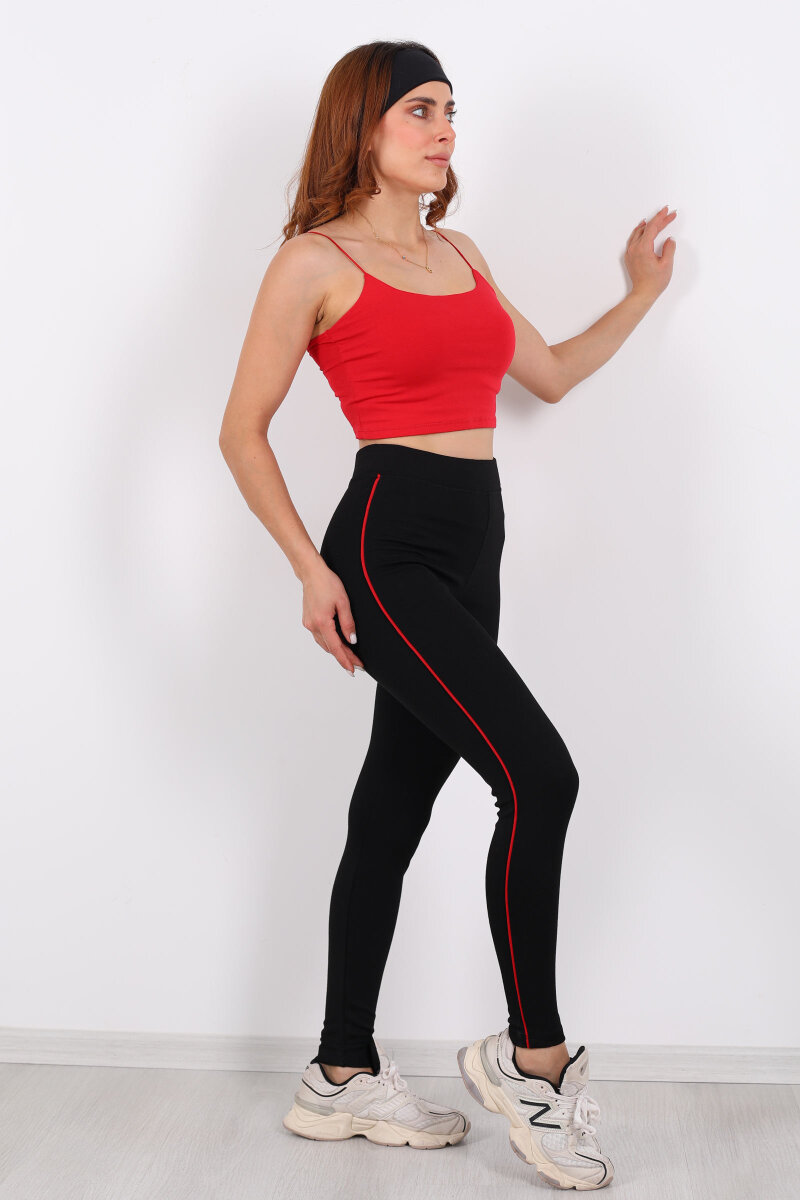 Boydan Kırmızı Şeritli Siyah Çelik Tayt - 4