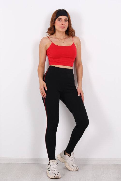 Boydan Kırmızı Şeritli Siyah Çelik Tayt - 3