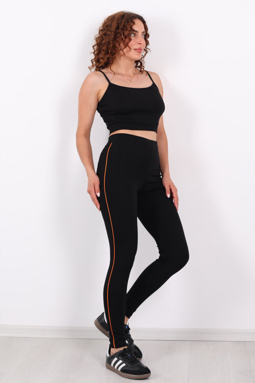 Boydan Turuncu Şeritli Siyah Çelik Tayt - Berox