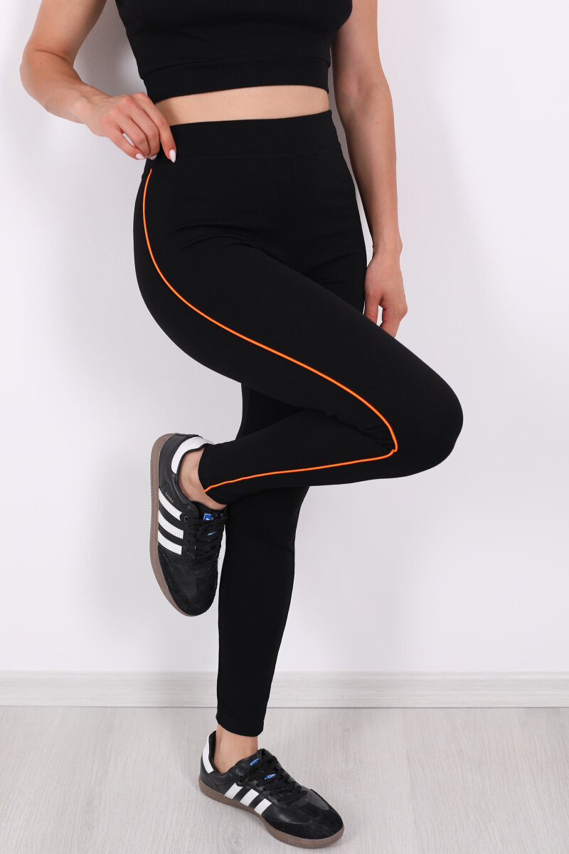 Boydan Turuncu Şeritli Siyah Çelik Tayt - 2
