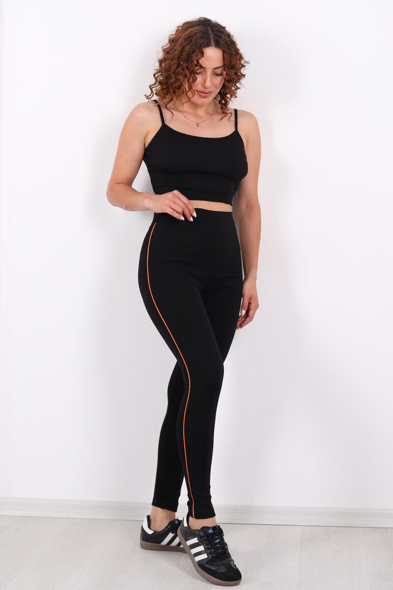 Boydan Turuncu Şeritli Siyah Çelik Tayt - 6