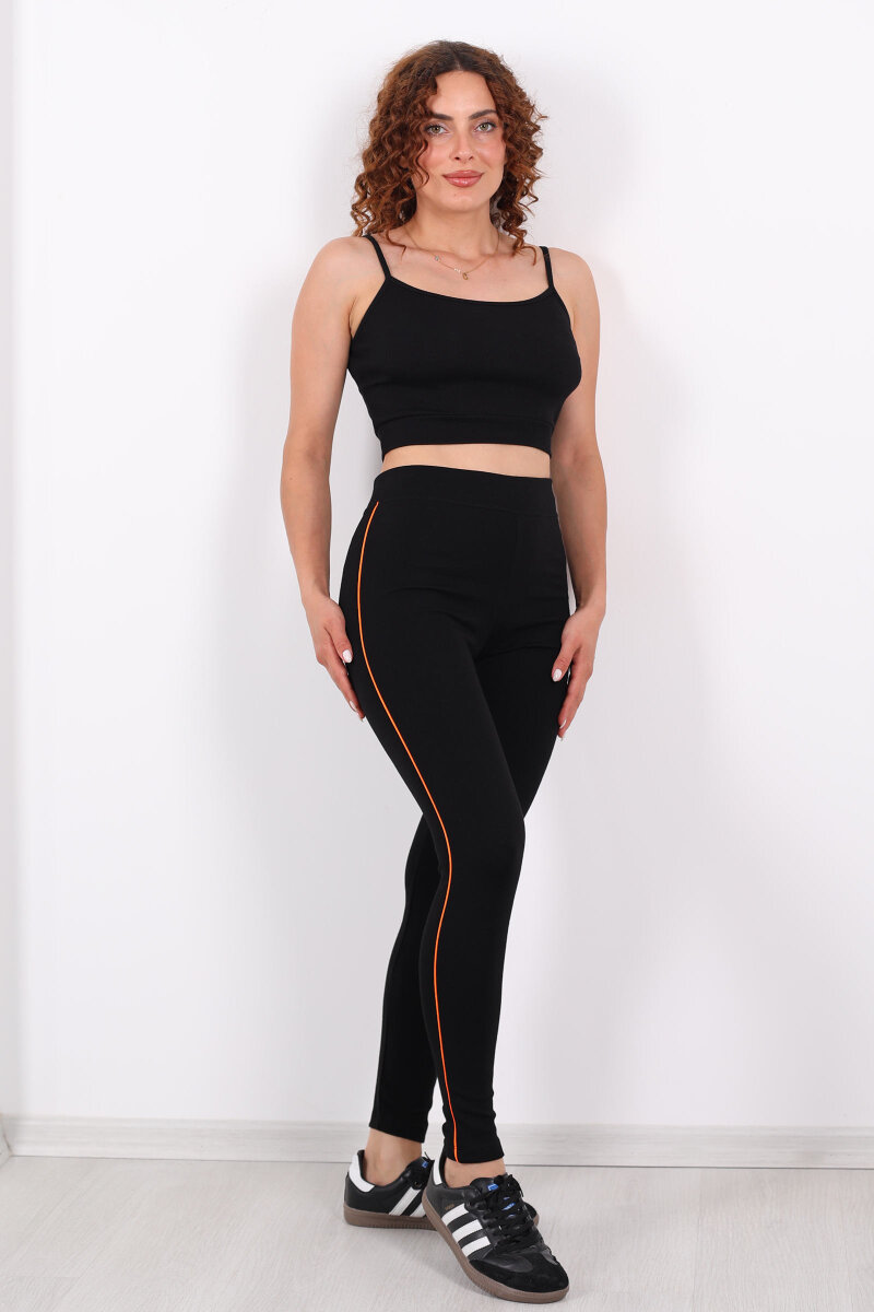 Boydan Turuncu Şeritli Siyah Çelik Tayt - 3