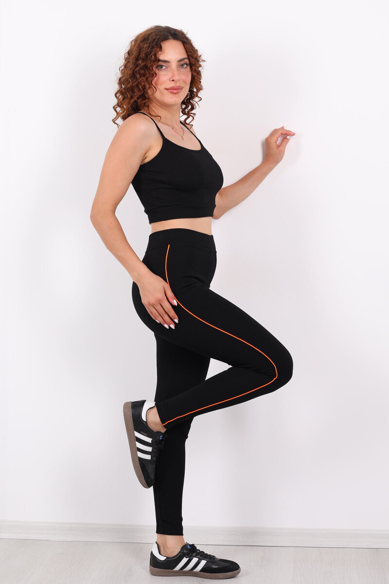 Boydan Turuncu Şeritli Siyah Çelik Tayt - 4