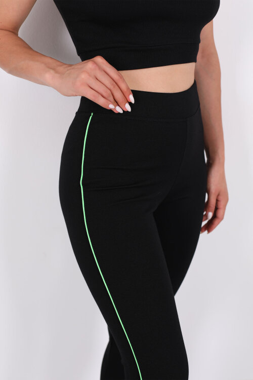 Boydan Yeşil Şeritli Siyah Çelik Tayt - Berox (1)