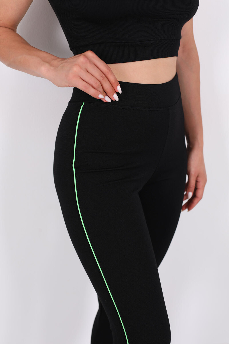 Boydan Yeşil Şeritli Siyah Çelik Tayt - 2