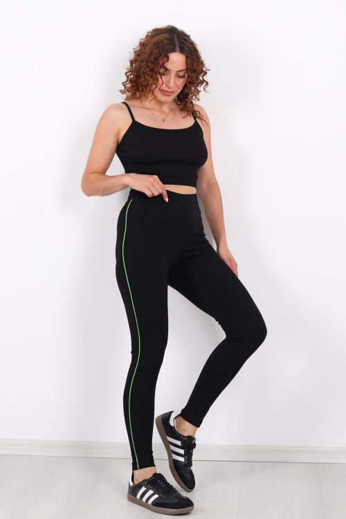 Boydan Yeşil Şeritli Siyah Çelik Tayt - 5