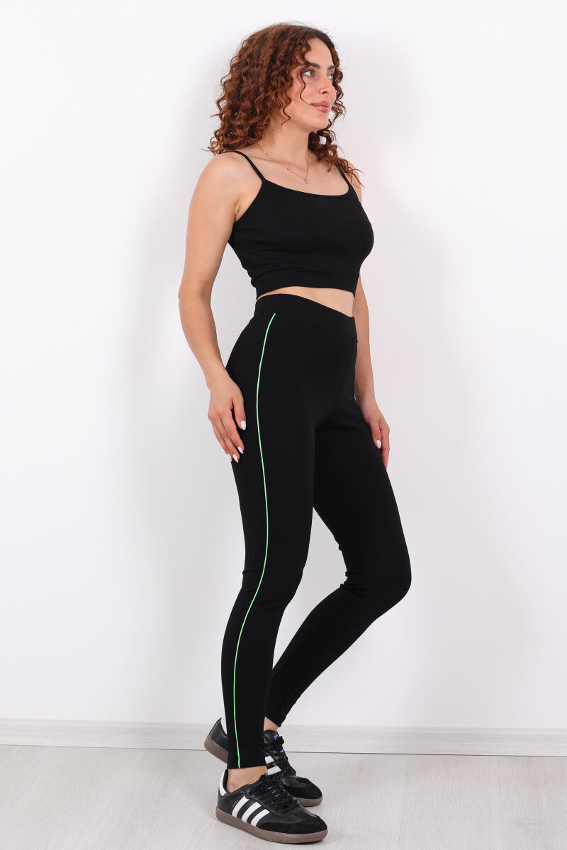 Boydan Yeşil Şeritli Siyah Çelik Tayt - 3