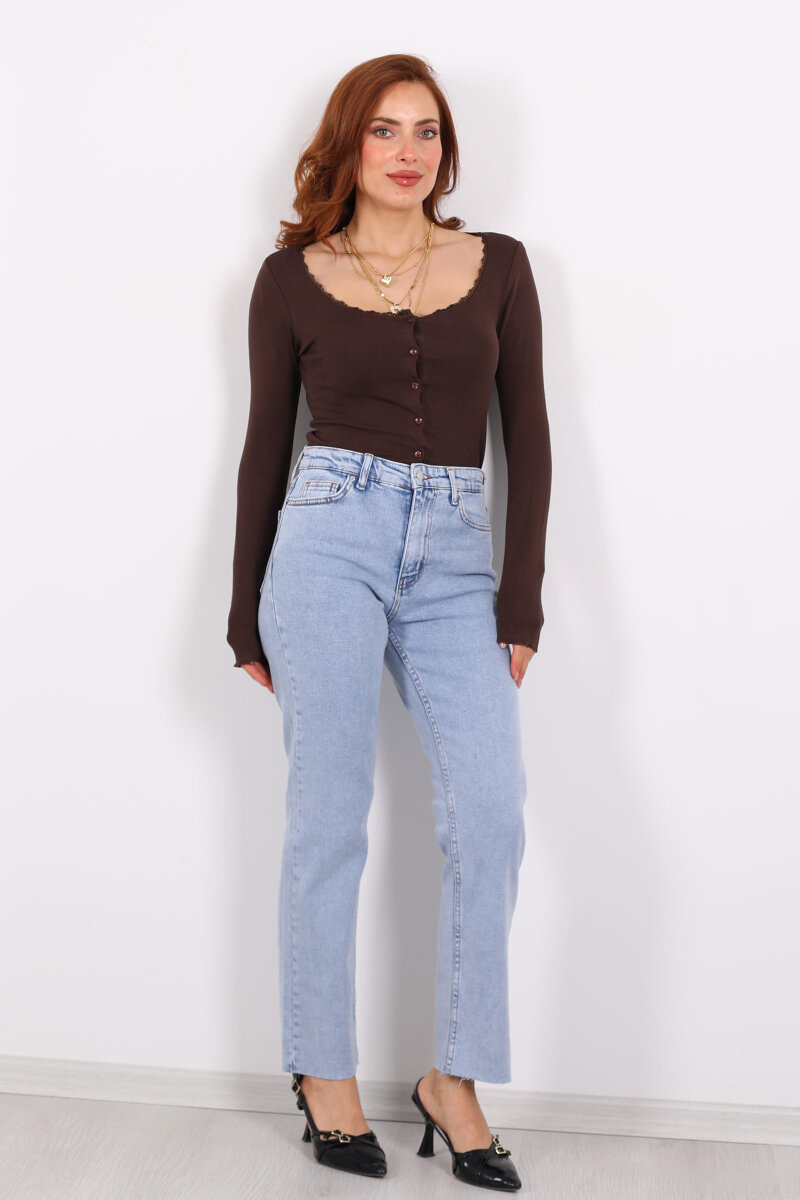 Boyfit Açık Mavi Kar Yıkama Kadın Mom Pantolon - 6