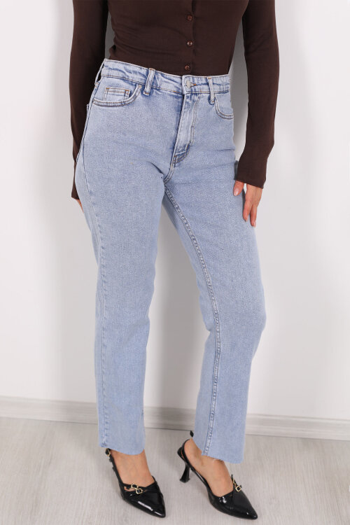 Boyfit Açık Mavi Kar Yıkama Kadın Mom Pantolon - Berox (1)