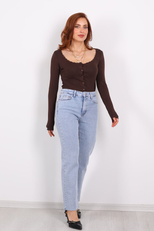 Boyfit Açık Mavi Kar Yıkama Kadın Mom Pantolon - Berox