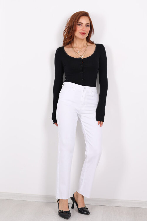 Boyfit Beyaz Kadın Mom Pantolon - 3