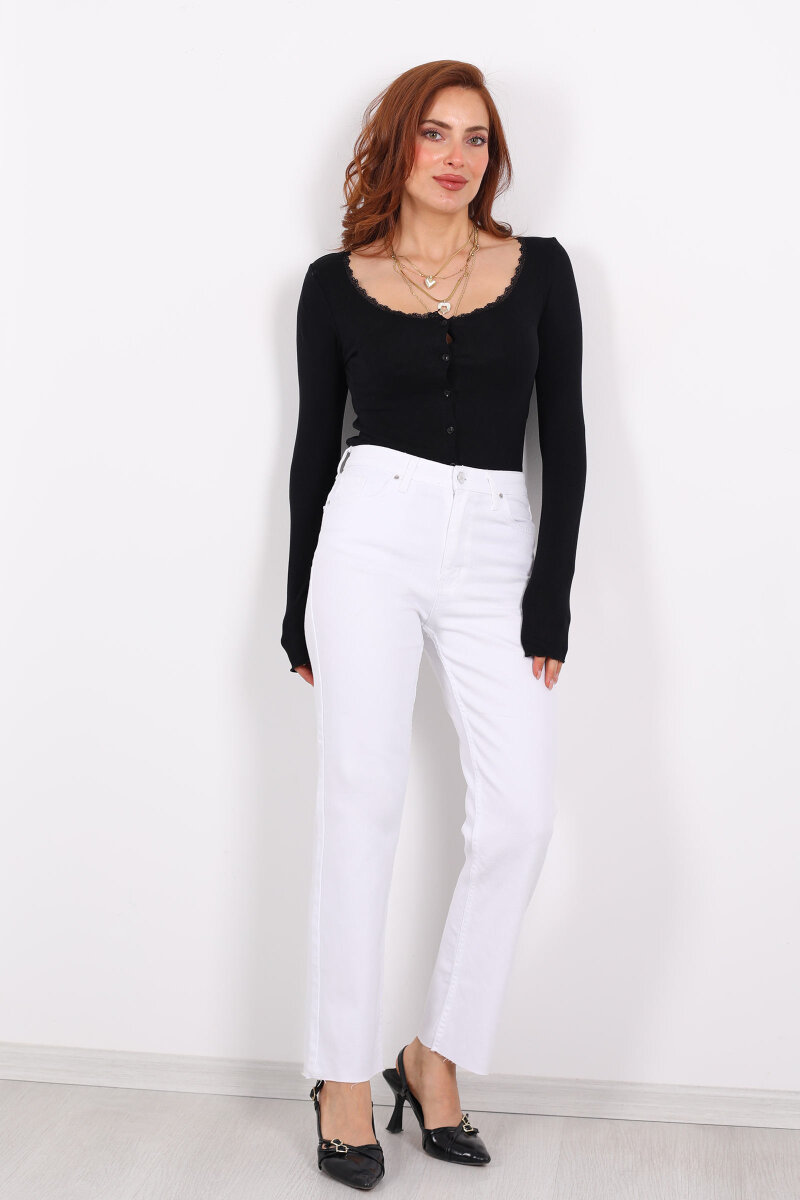 Boyfit Beyaz Kadın Mom Pantolon - 3