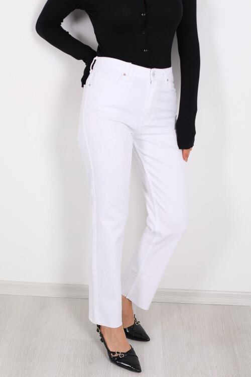 Boyfit Beyaz Kadın Mom Pantolon - Berox (1)