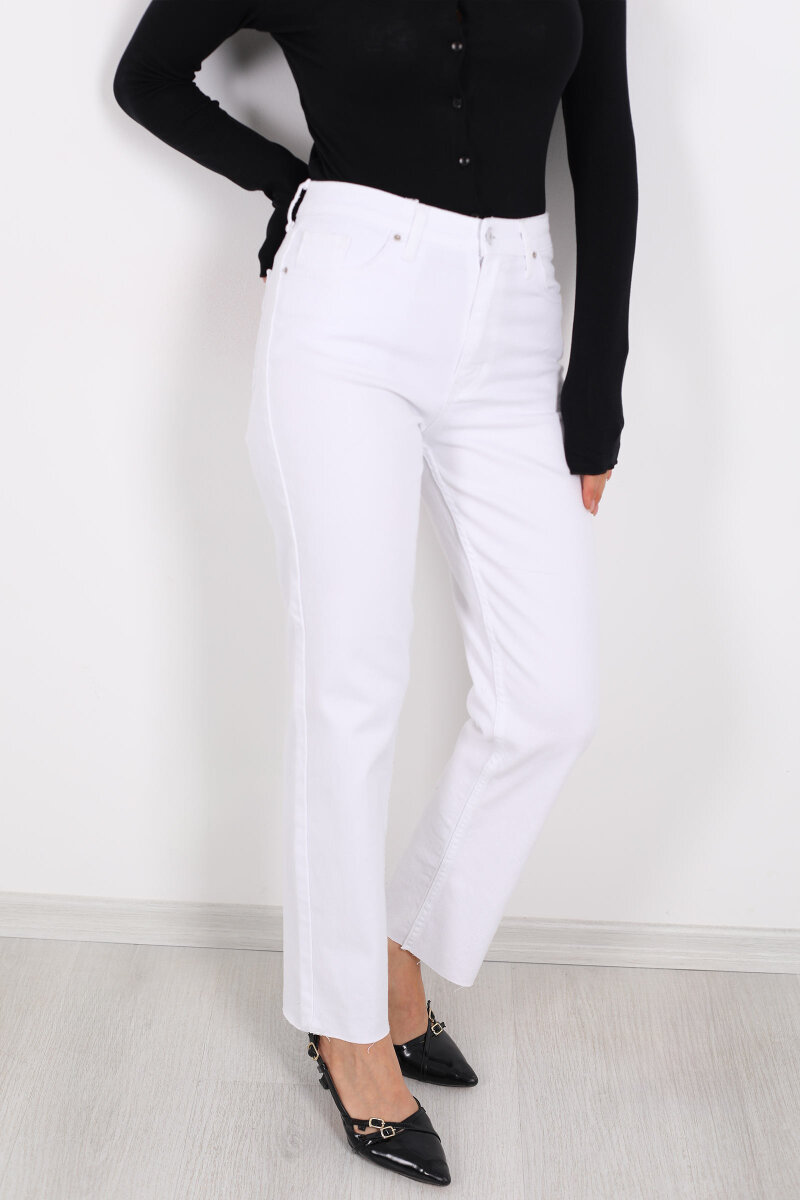 Boyfit Beyaz Kadın Mom Pantolon - 2