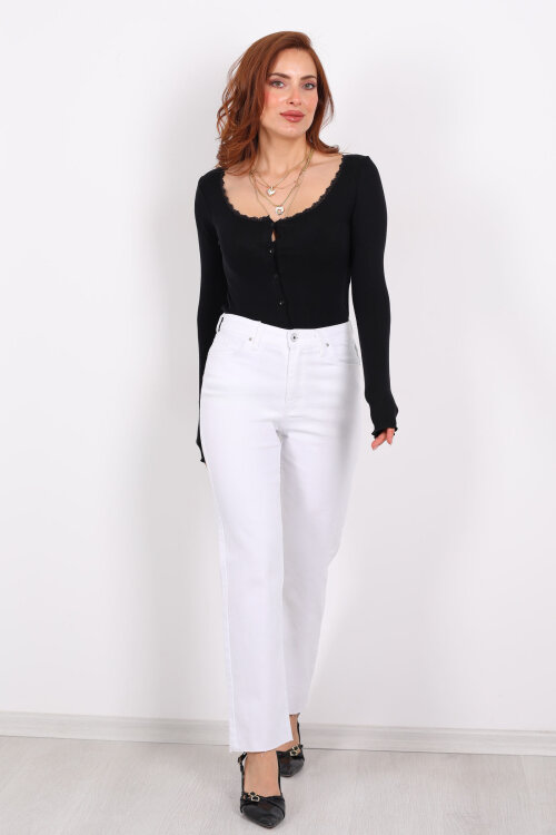 Boyfit Beyaz Kadın Mom Pantolon - 6