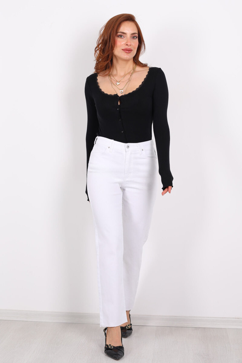 Boyfit Beyaz Kadın Mom Pantolon - 6