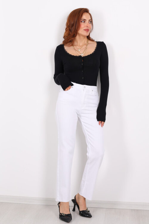 Boyfit Beyaz Kadın Mom Pantolon - 4