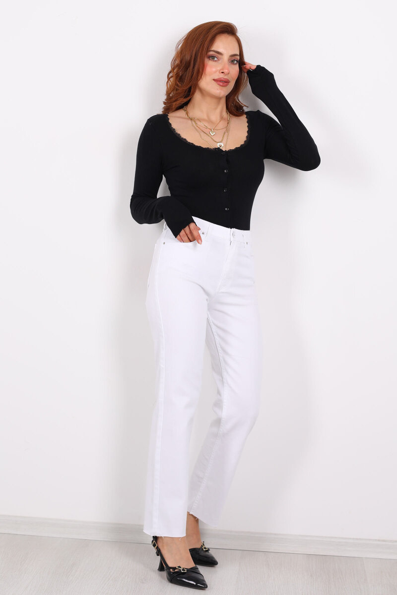 Boyfit Beyaz Kadın Mom Pantolon - 1