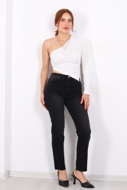 Boyfit Füme Yıkamalı Kadın Mom Pantolon - 6