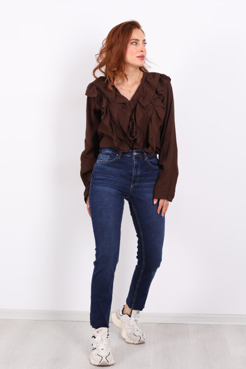 Boyfit Koyu Mavi Kar Yıkama Kadın Mom Pantolon - 3