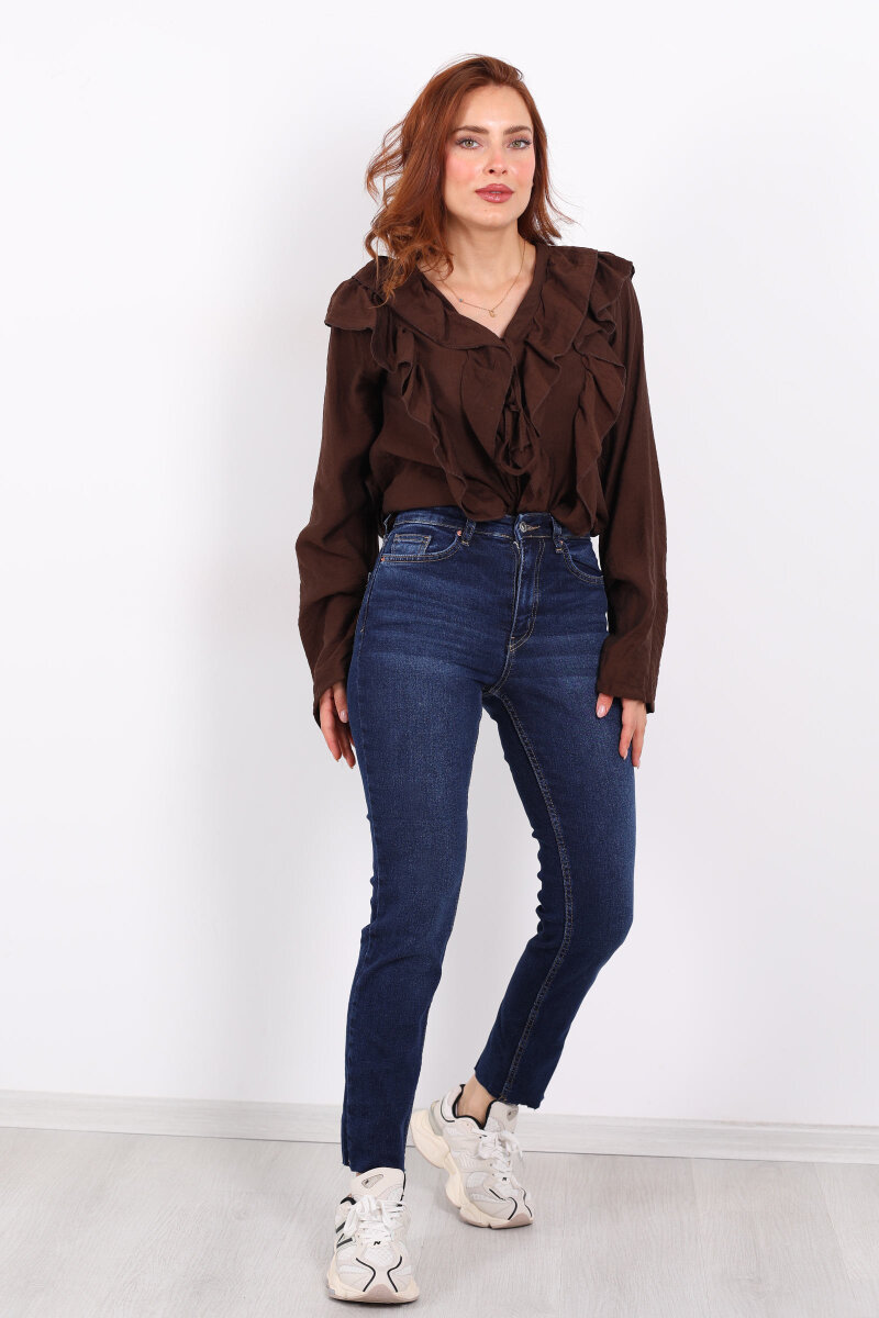 Boyfit Koyu Mavi Kar Yıkama Kadın Mom Pantolon - 5